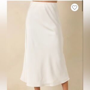 Red Dress Boutique COME CLOSER WHITE SATIN-FINISH MIDI SKIRT